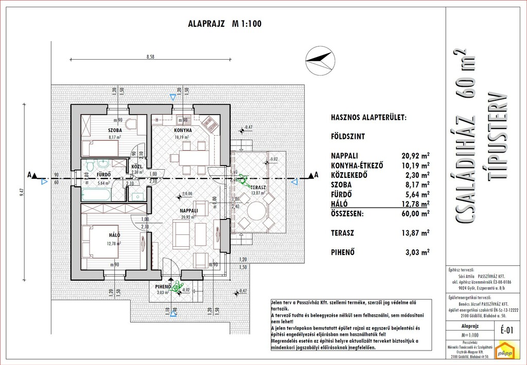 Passzívház alaprajz (500.000 Ft-os tipusterv)